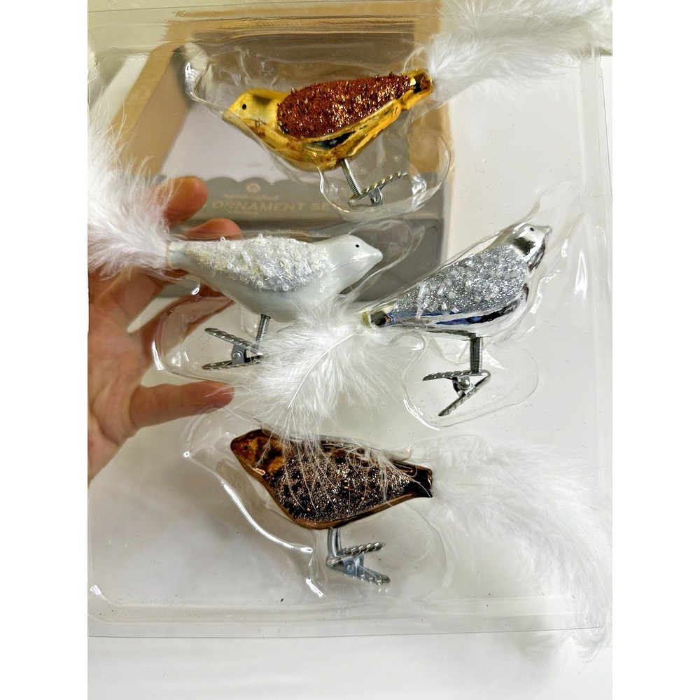 Bird Glass Christmas Ornament Set 4 Clips Feathers Target Handmade